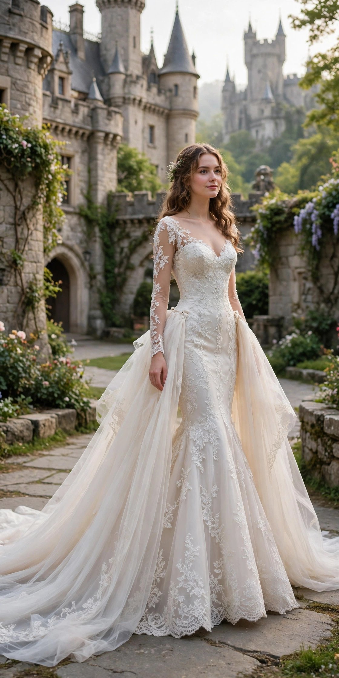 Dramatic Mermaid With a Detachable Cathedral Overskirt — fairytale castle wedding dresses idea for a 2027 wedding