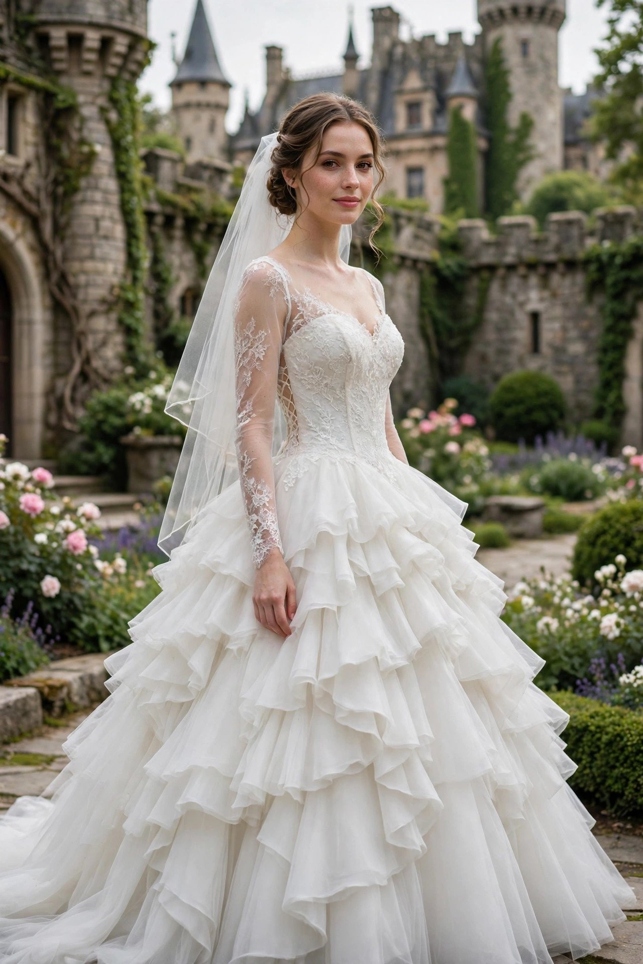 Tiered Ruffle Ball Gown With a Fitted Bodice — fairytale castle wedding dresses idea for a 2027 wedding