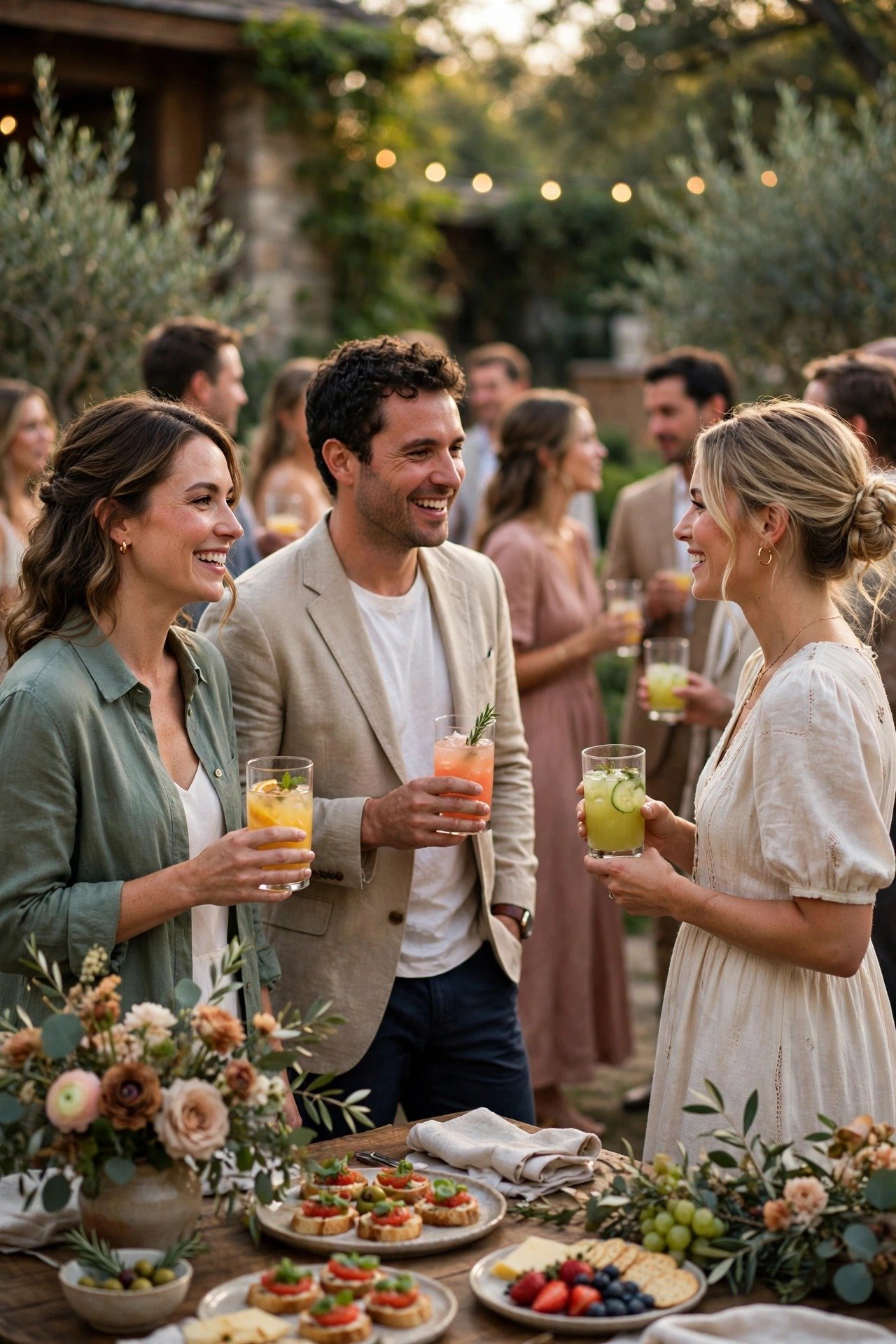 Guests mingling with appetizers during cocktail hour