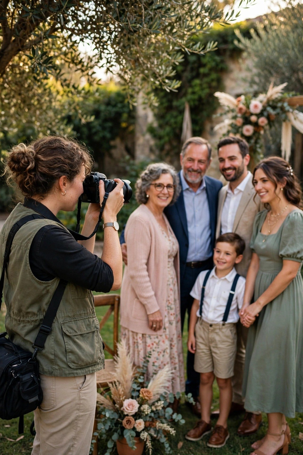 A photographer working quickly through a shortened, checked-off family photo list