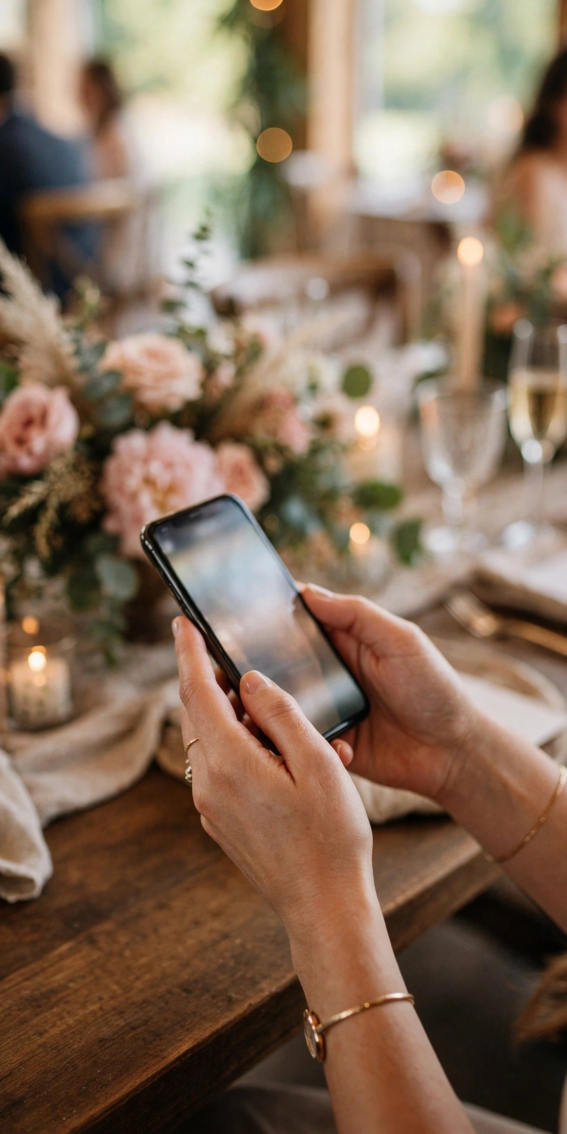 A phone showing a short group message with updated times sent to evening vendors
