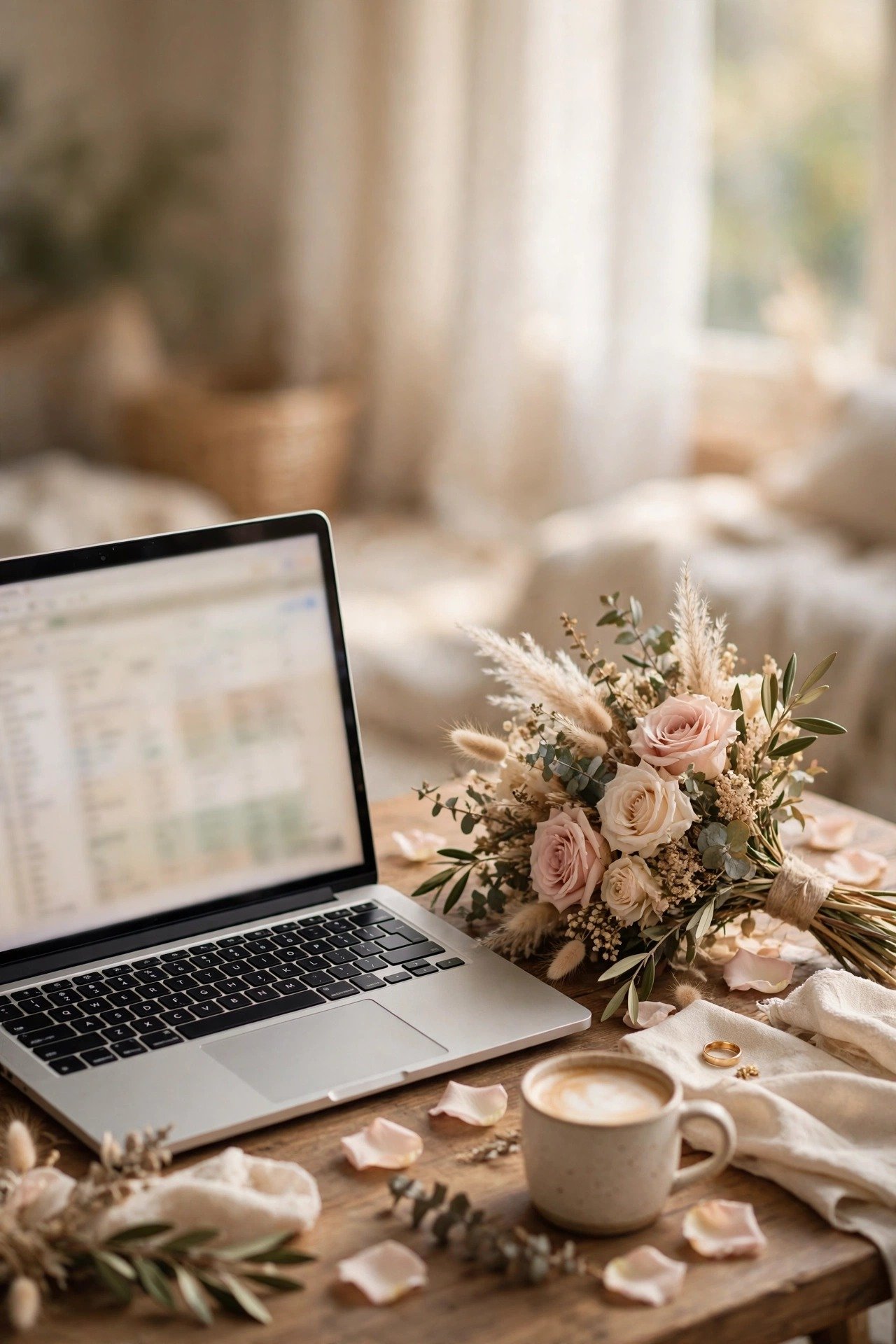 A detailed wedding budget spreadsheet with categories and running totals