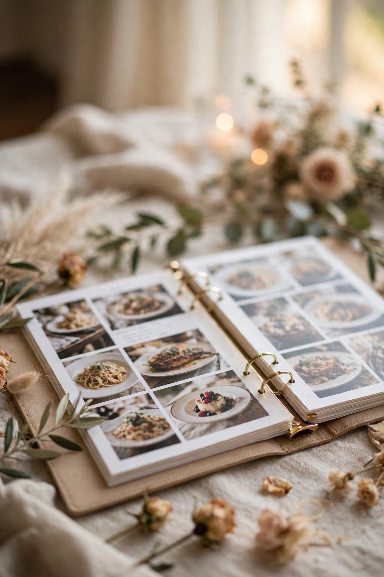Tasting notes pages with photos of dishes and flavour decisions recorded