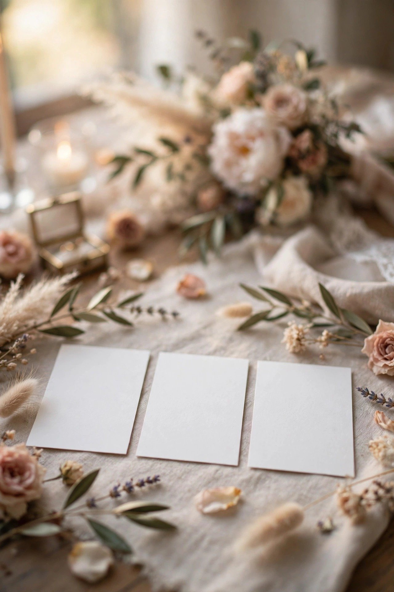 Three numbers written on a card: invited, expected and final guest counts