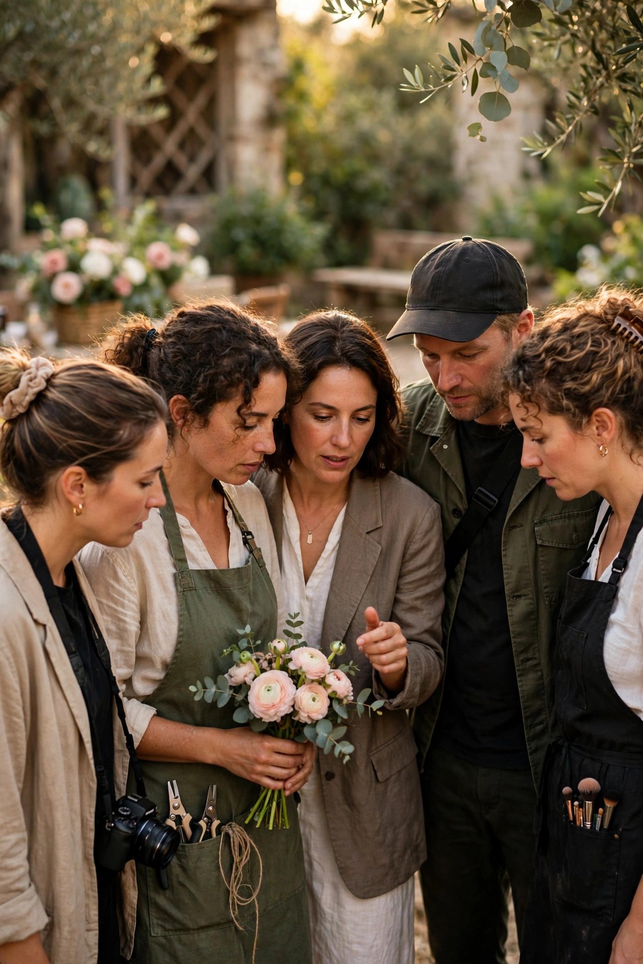 Wedding vendors gathered for a short final huddle before the ceremony