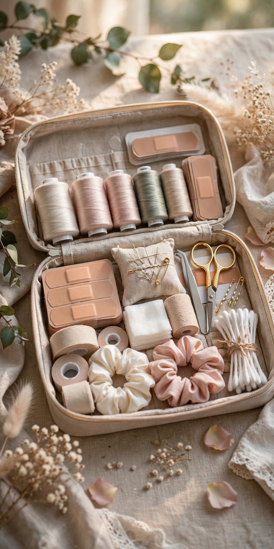 Wedding emergency kit packed with sewing supplies plasters and essentials