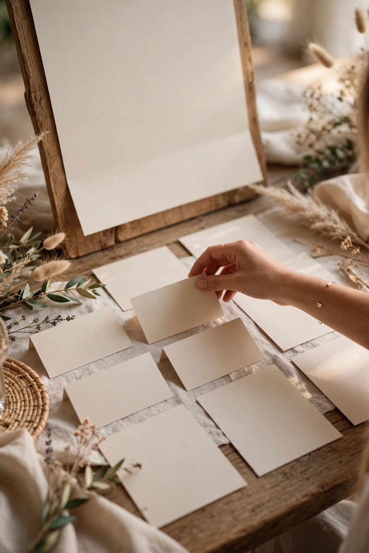 Place cards menus and wedding signage being printed and checked