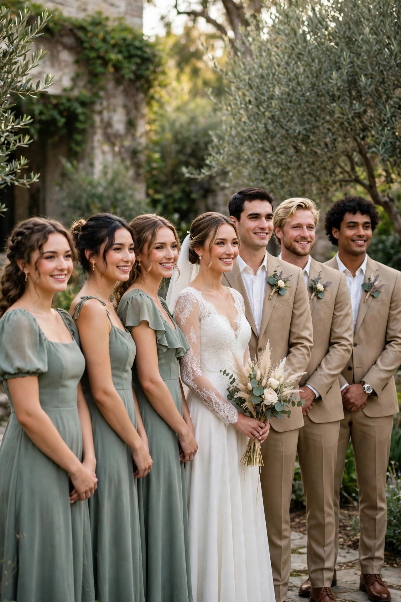 Wedding party lining up in order before the 2pm ceremony