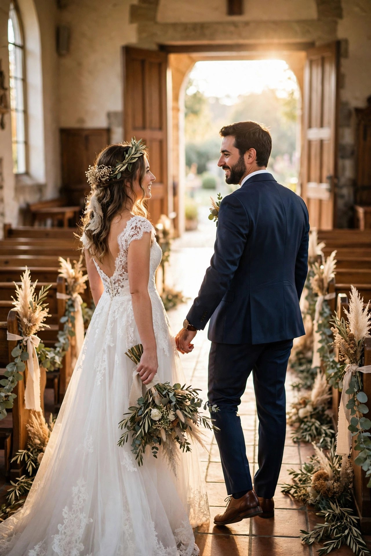 Newlyweds walking back down the aisle at the end of the ceremony