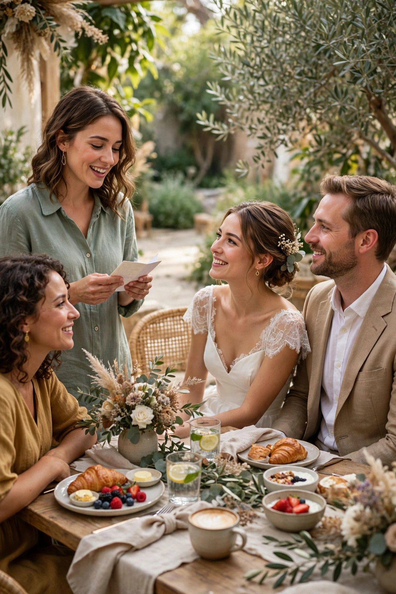 Short sweet speeches being given during the wedding brunch
