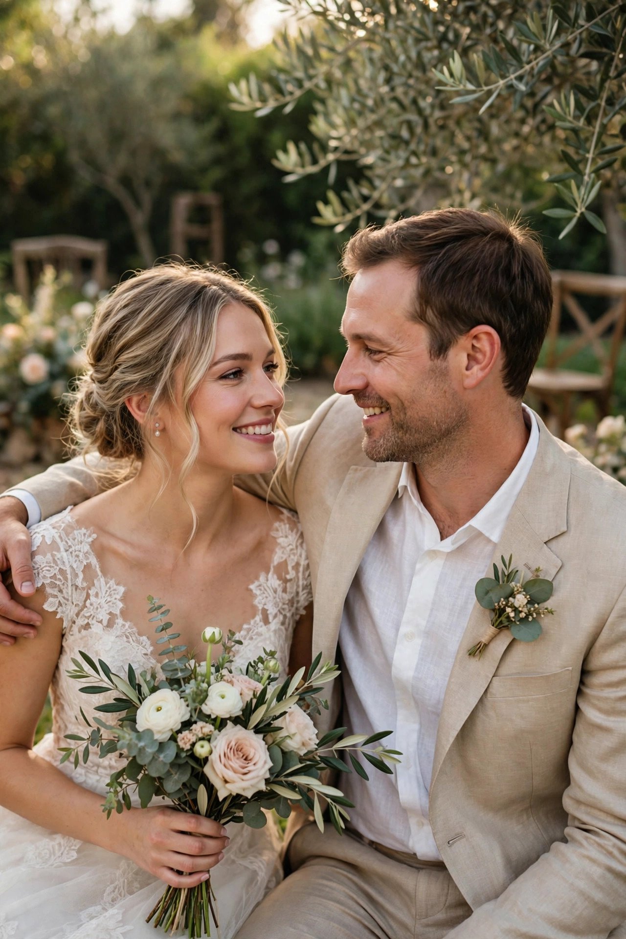 Relaxed newlywed portraits in afternoon light after the brunch wedding