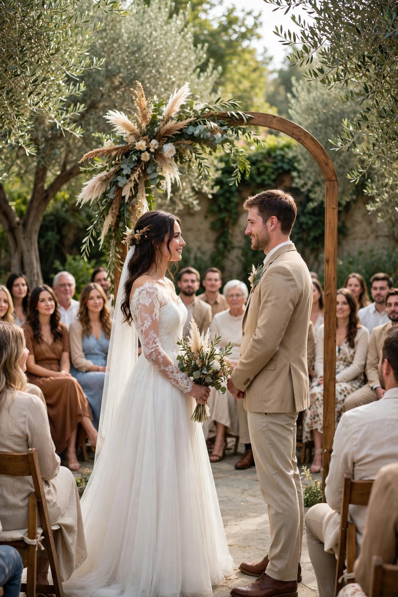 Typical wedding ceremony underway with couple at the front