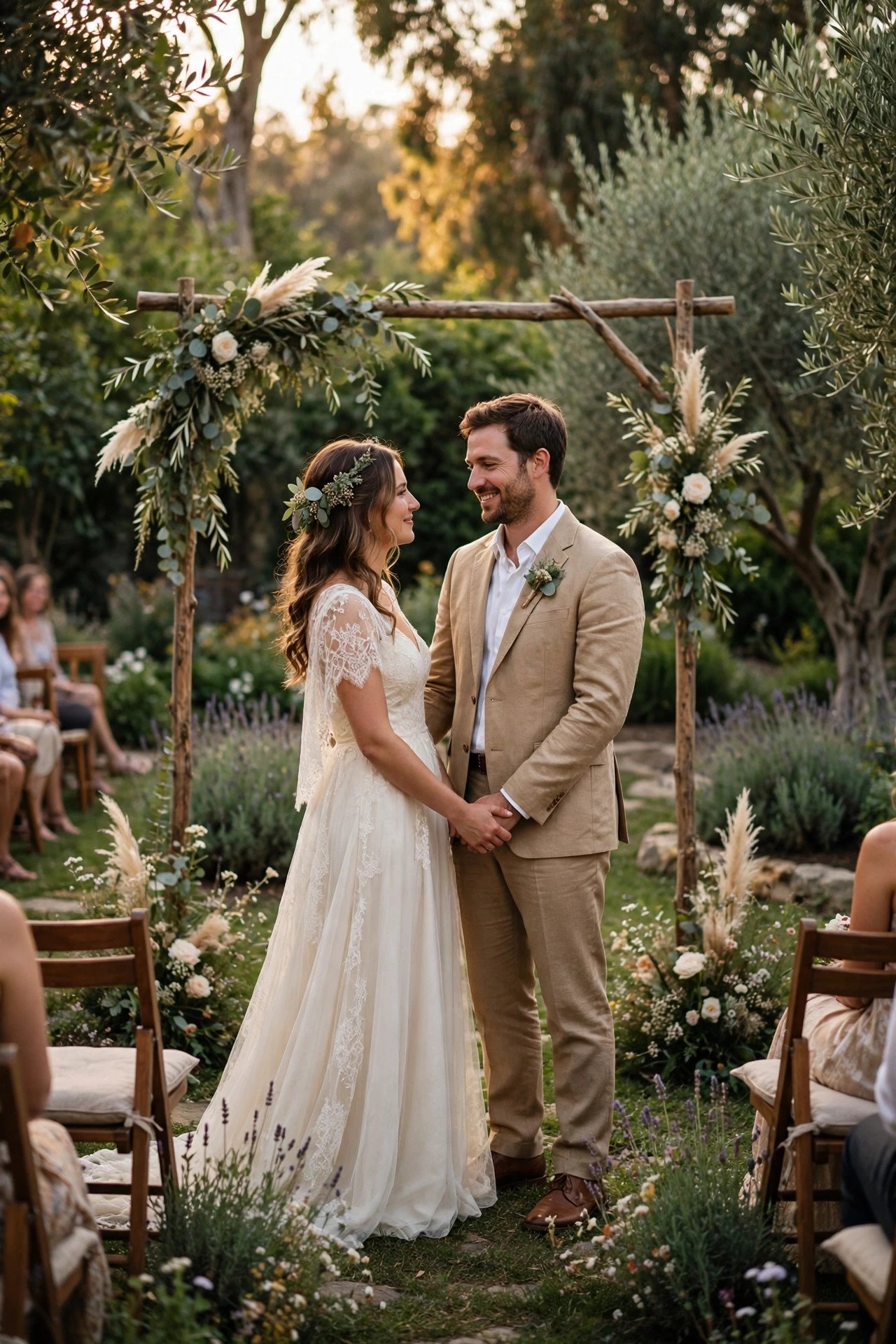 Simple outdoor wedding ceremony in a garden setting