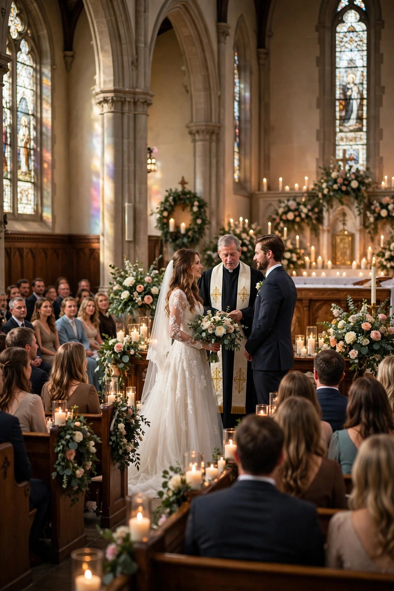 Catholic wedding Mass in a full church