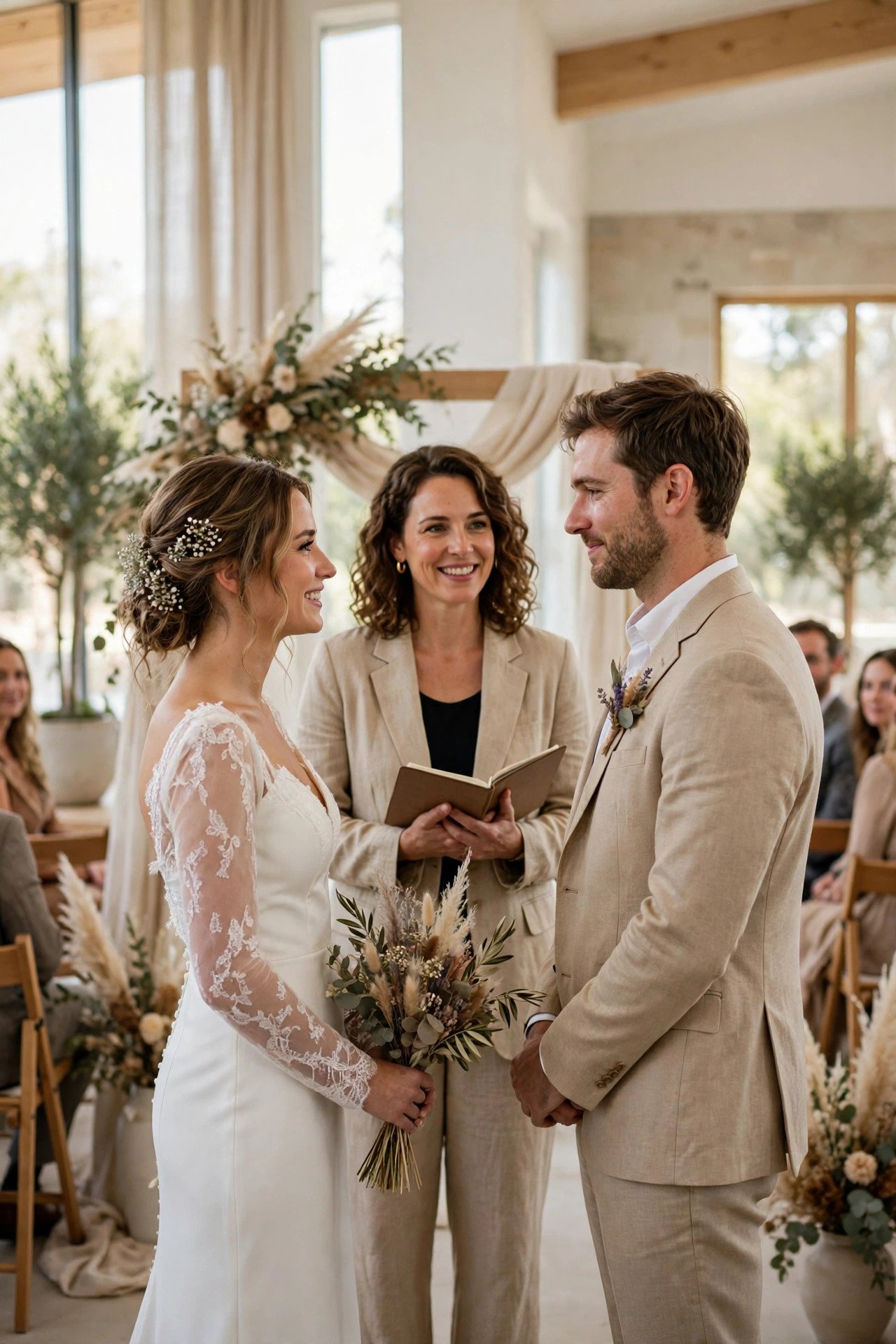Celebrant-led non-denominational ceremony in a bright venue