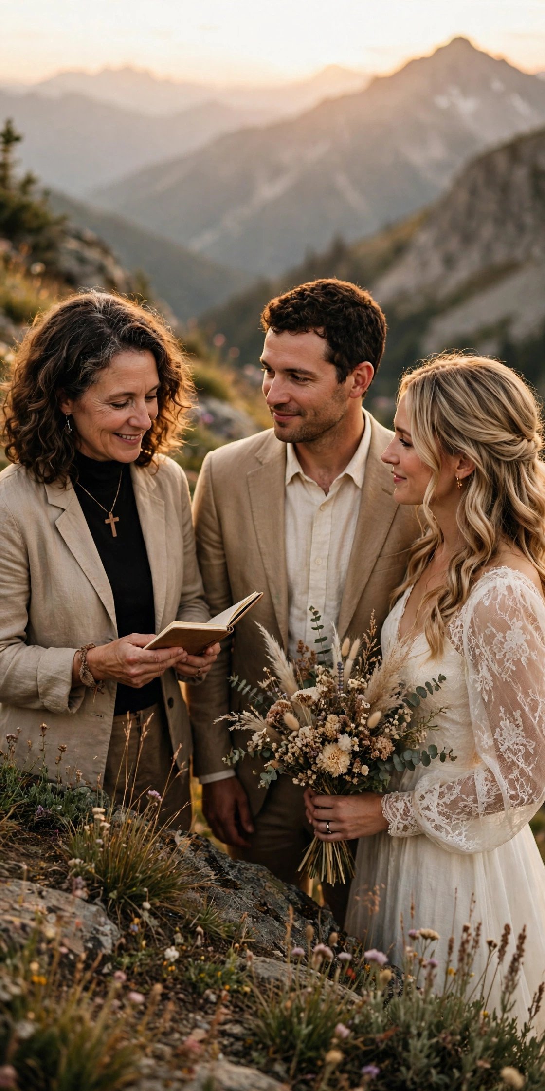 Small elopement ceremony on a mountainside with an officiant