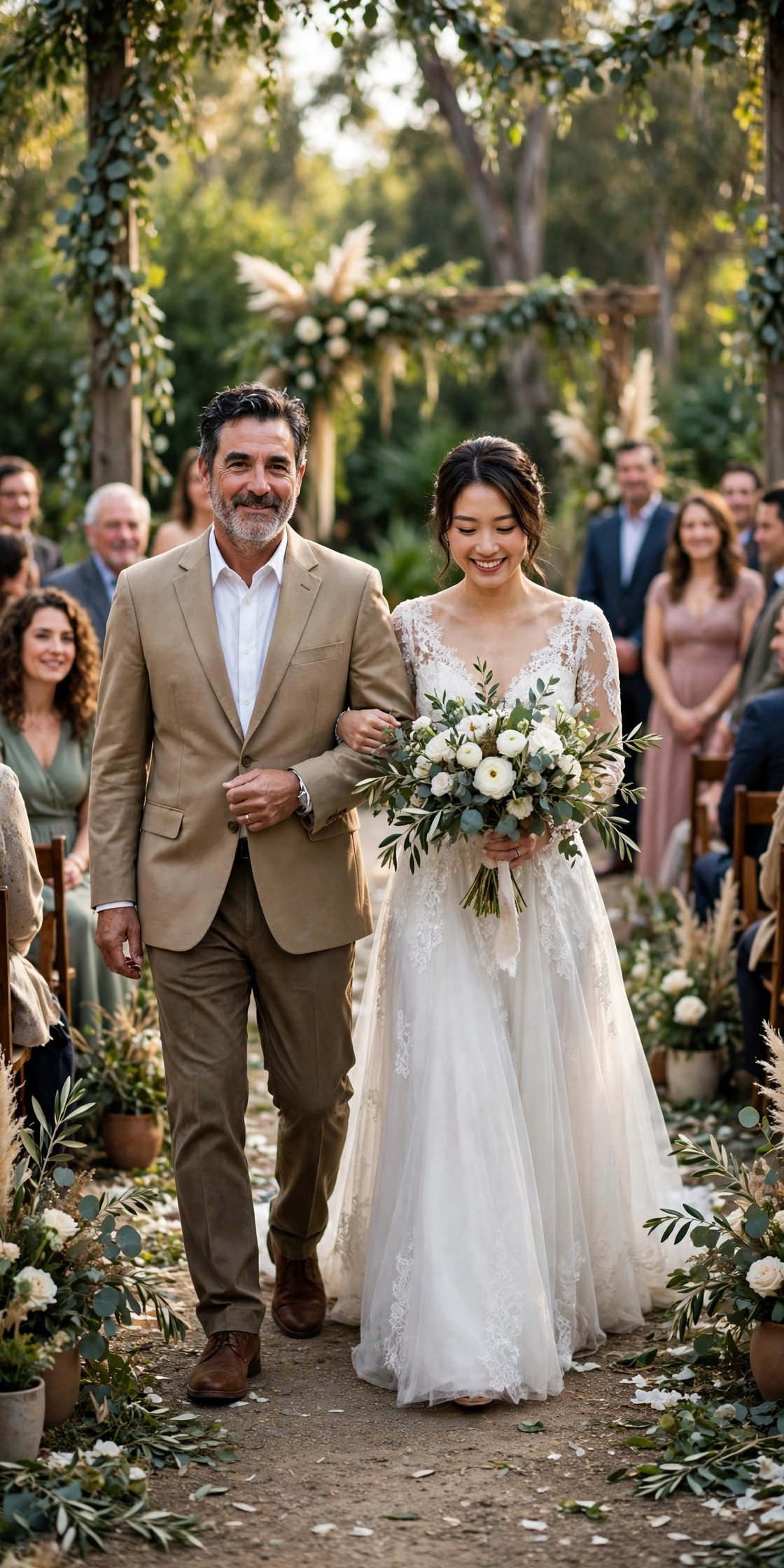 Wedding processional walking down the aisle
