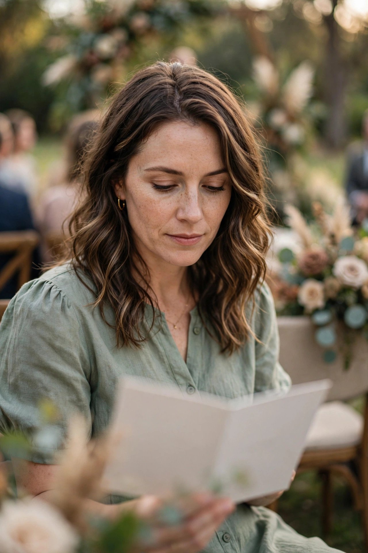 Guest reading a poem during a wedding ceremony