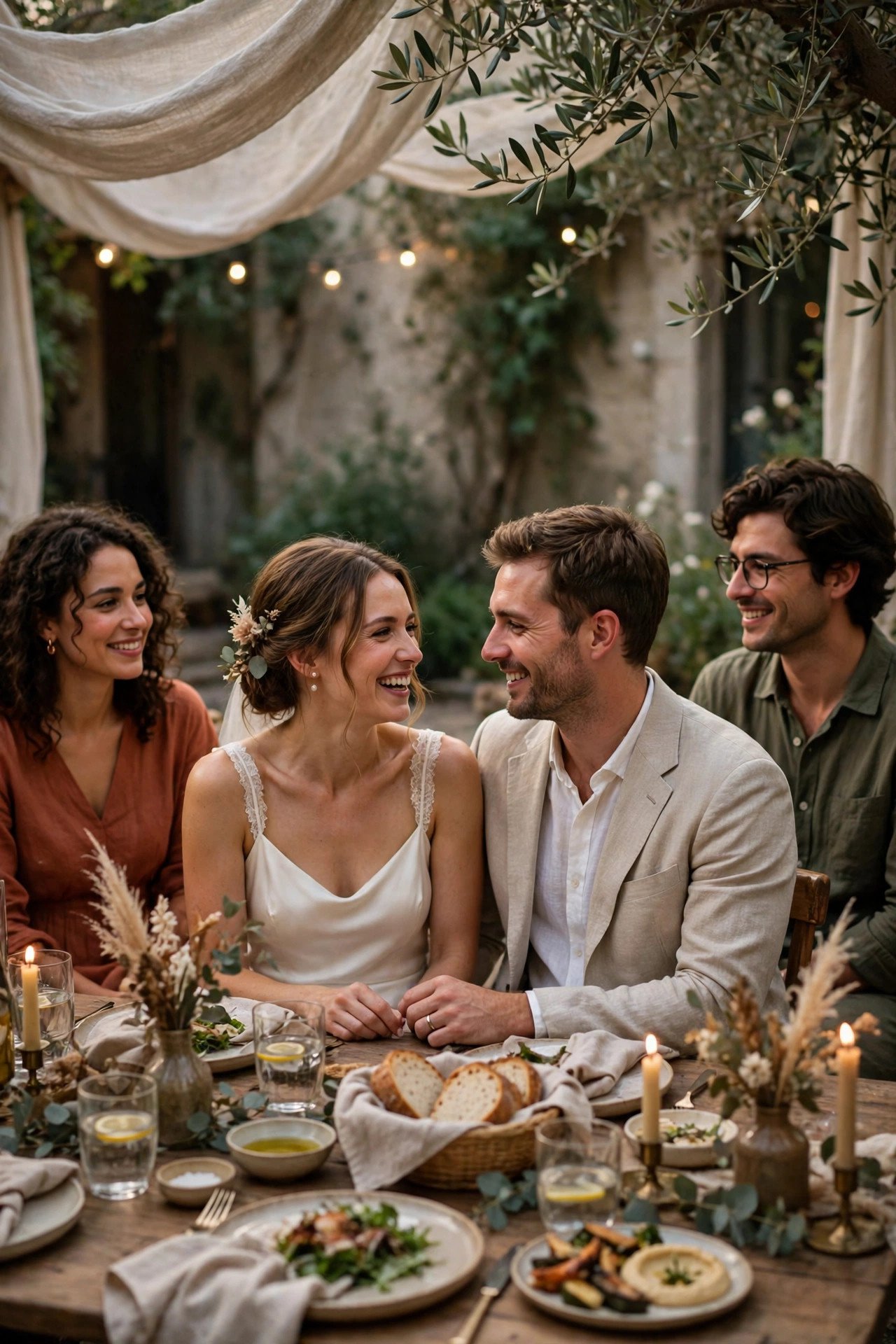 Intimate micro-wedding dinner reception with a small guest group
