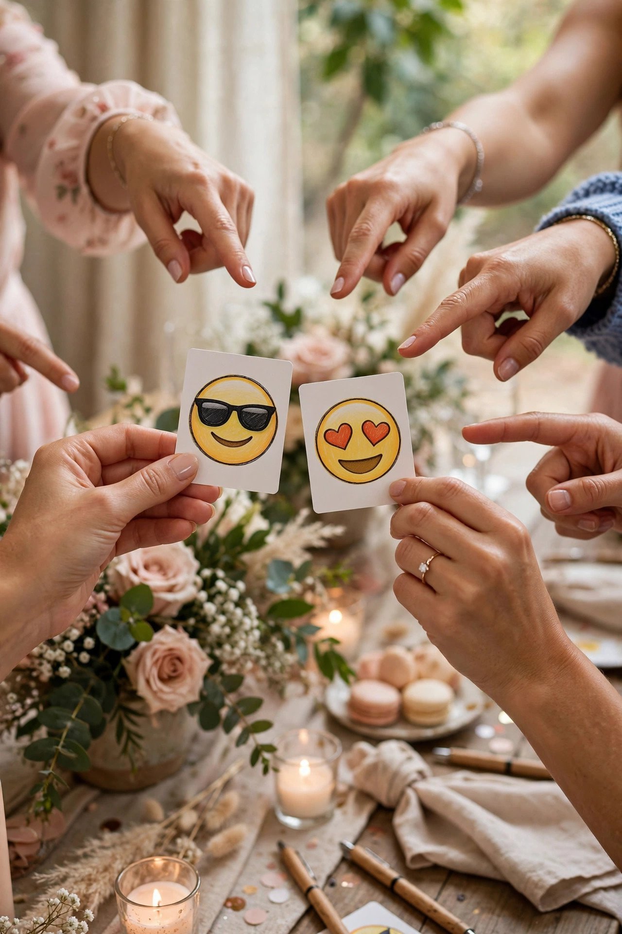 Emoji pictionary guessing game cards at a bridal shower