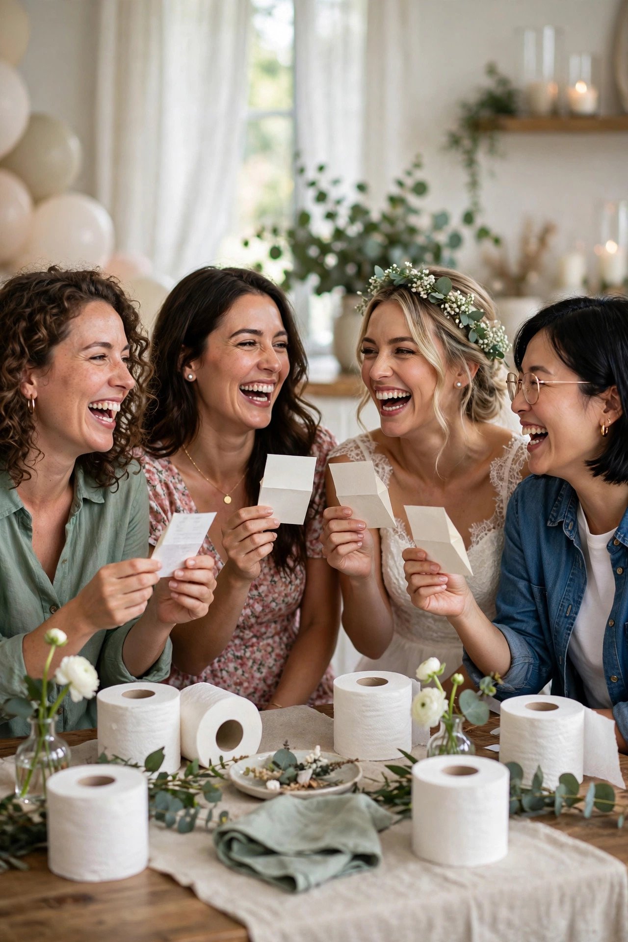 Over or under toilet paper guessing game at a bridal shower
