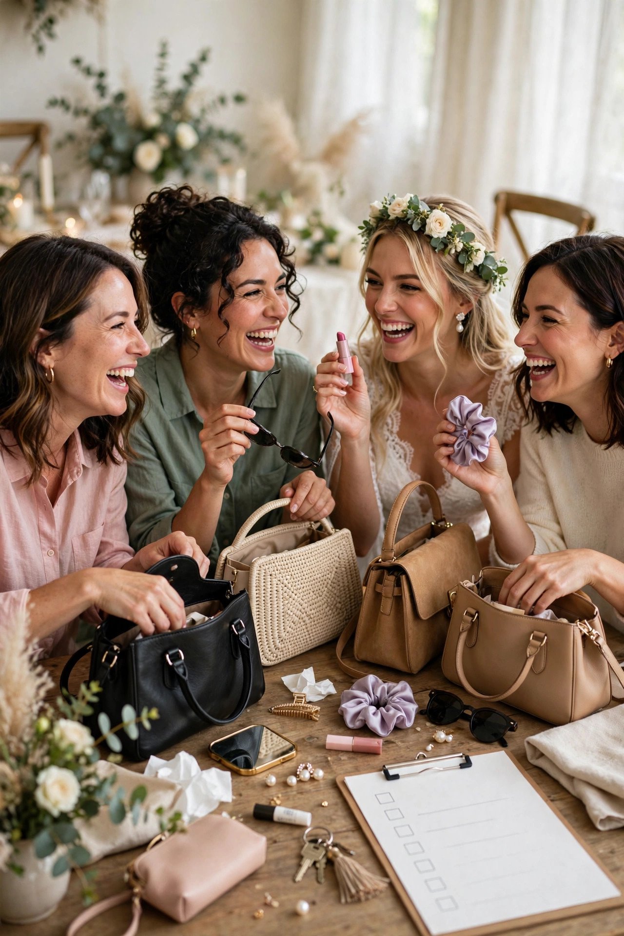 Handbag scavenger hunt checklist game at a bridal shower