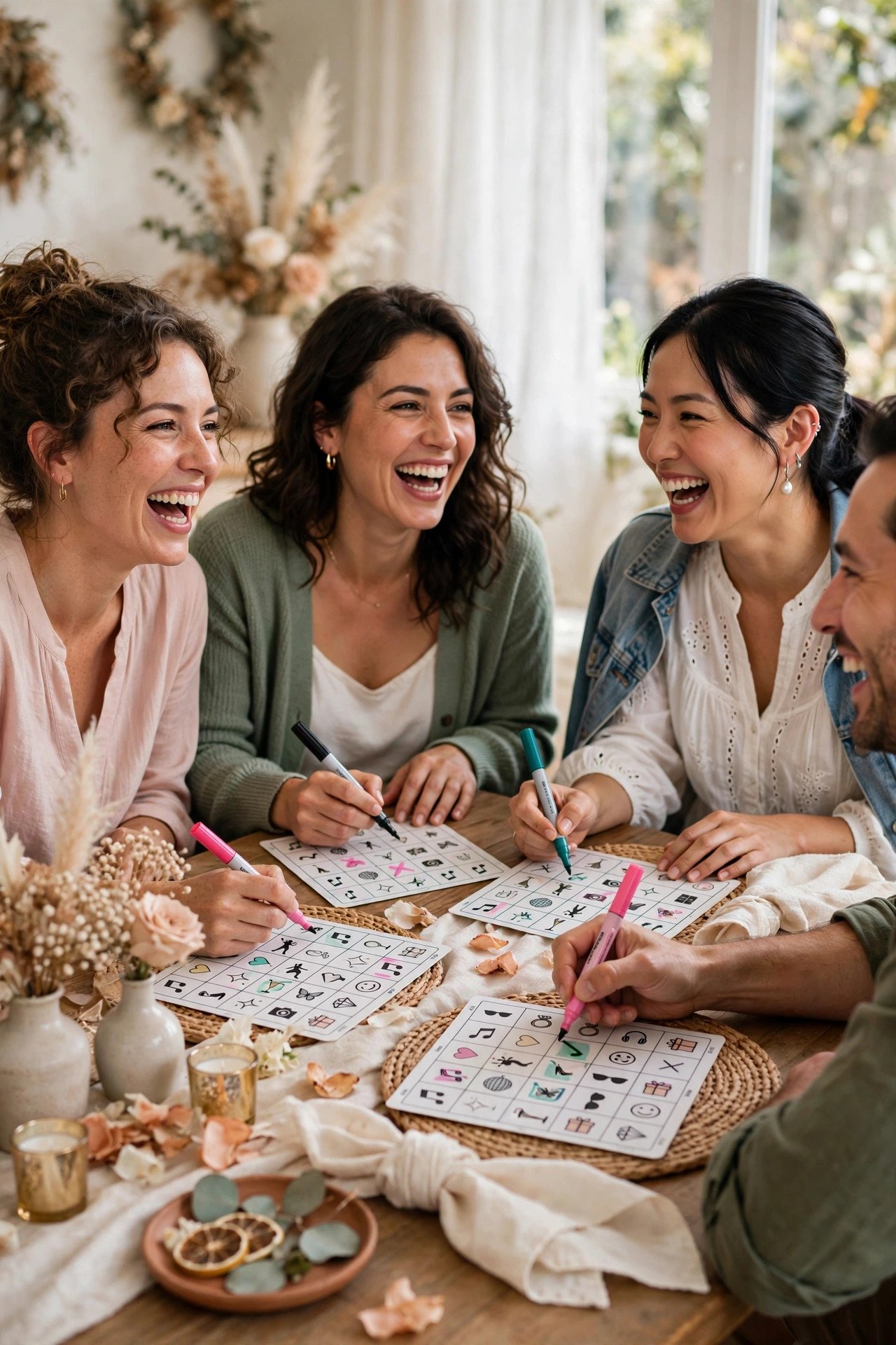 Modern bingo cards with fun twists and dares at a bridal shower