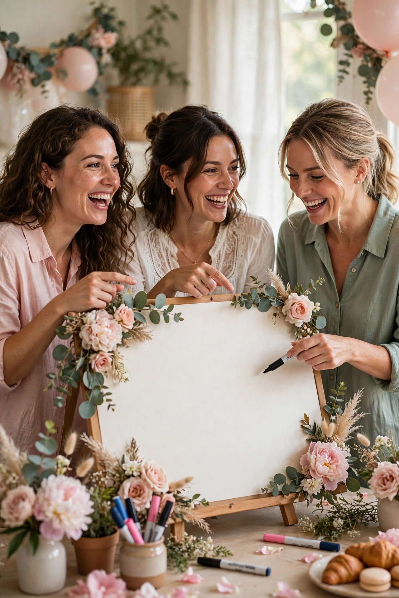 Wedding hashtag brainstorm board at a bridal shower party