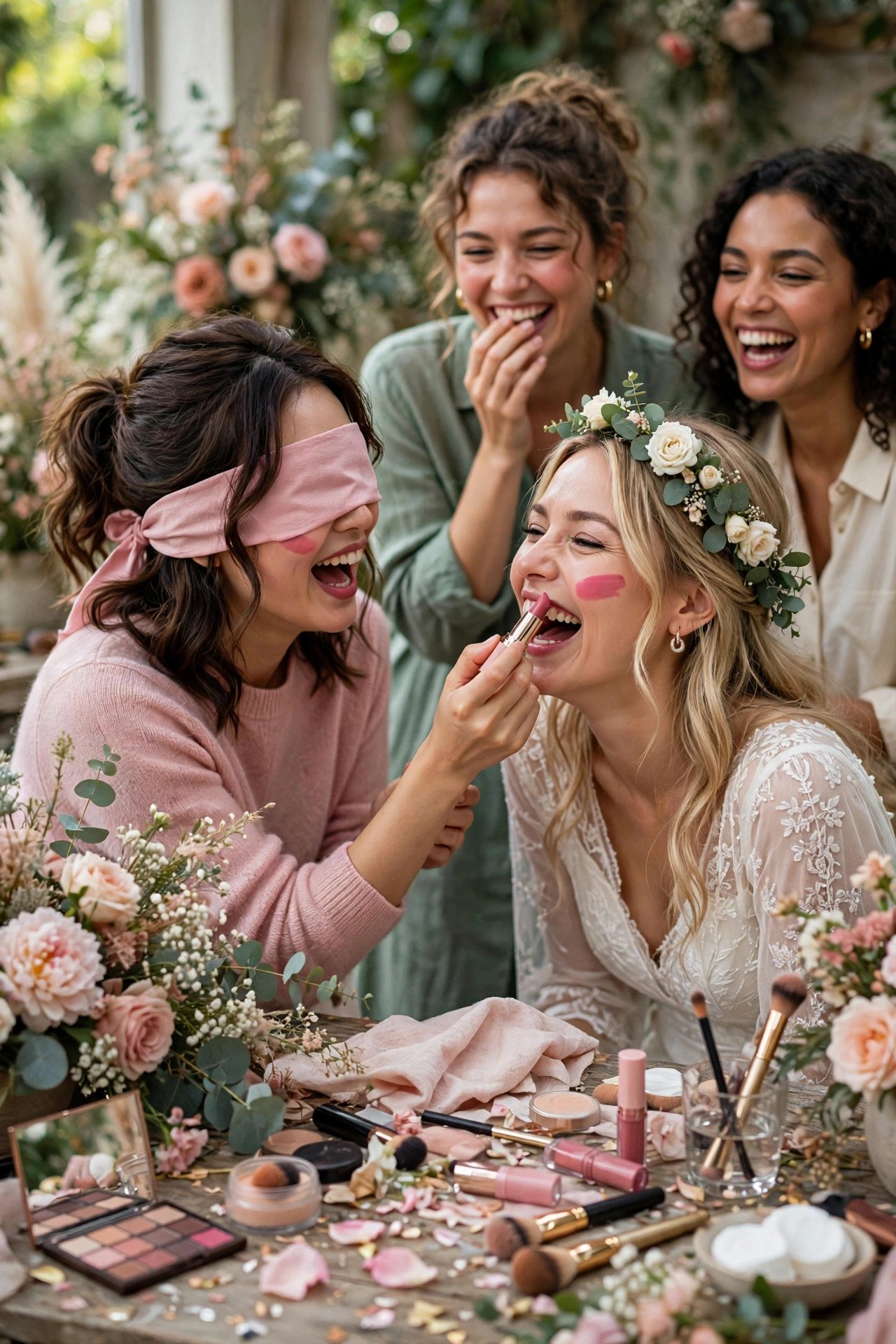 Hilarious blindfolded makeup challenge results at a bridal shower