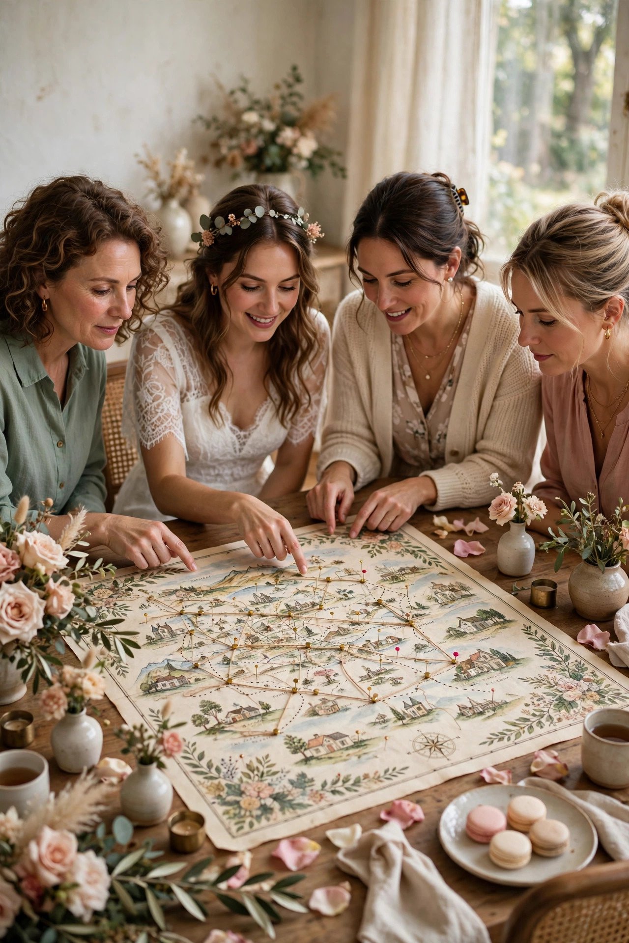 Love map game with map of couple's story locations at a bridal shower