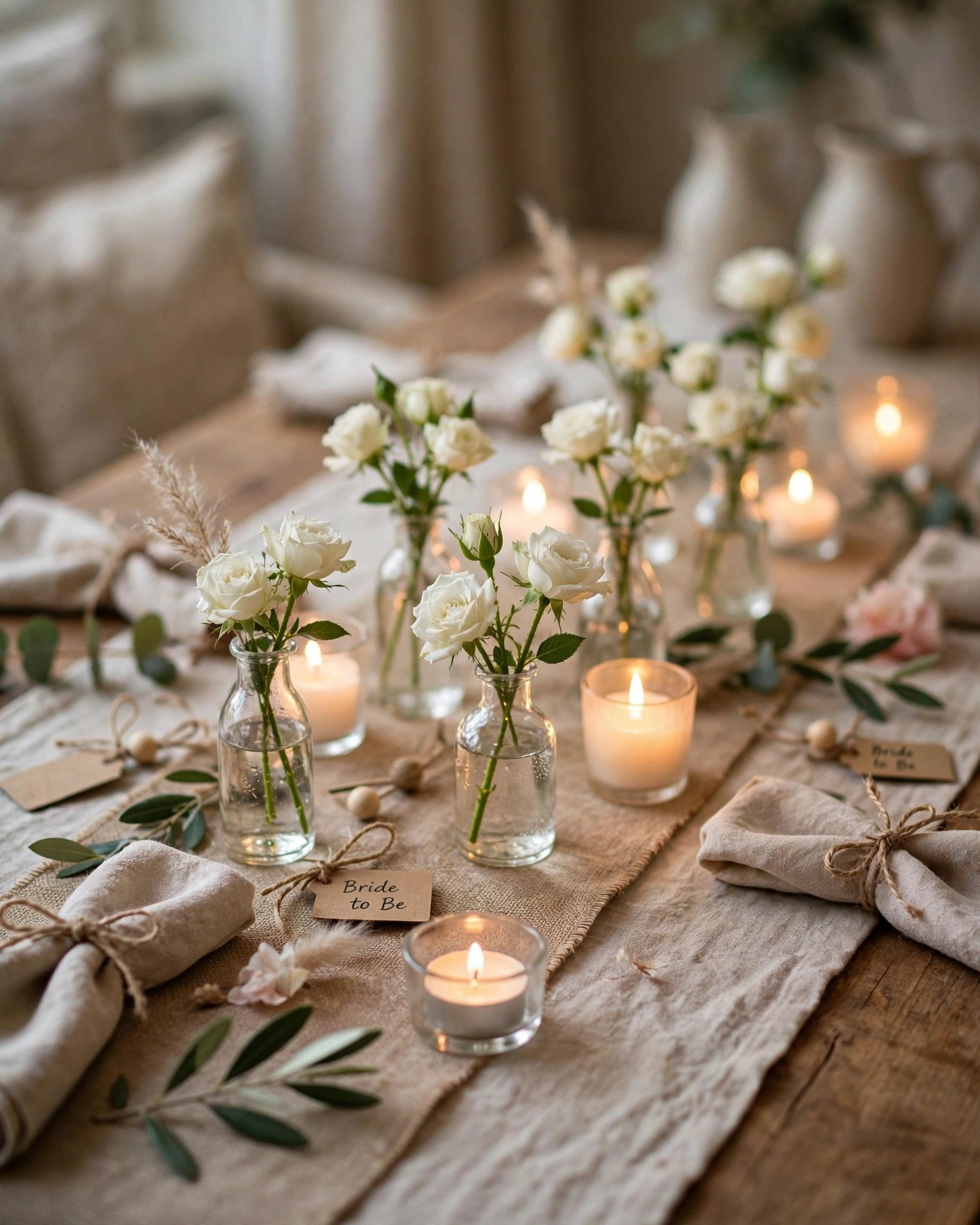 Affordable beautiful bridal shower table centerpieces with candles and flowers