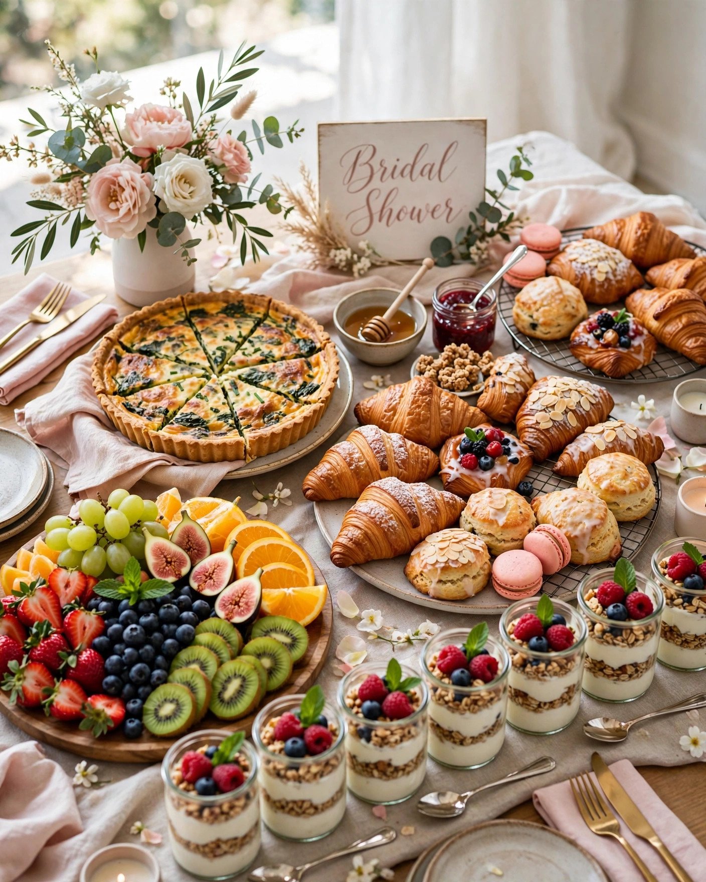 Elegant brunch buffet spread planned for bridal shower