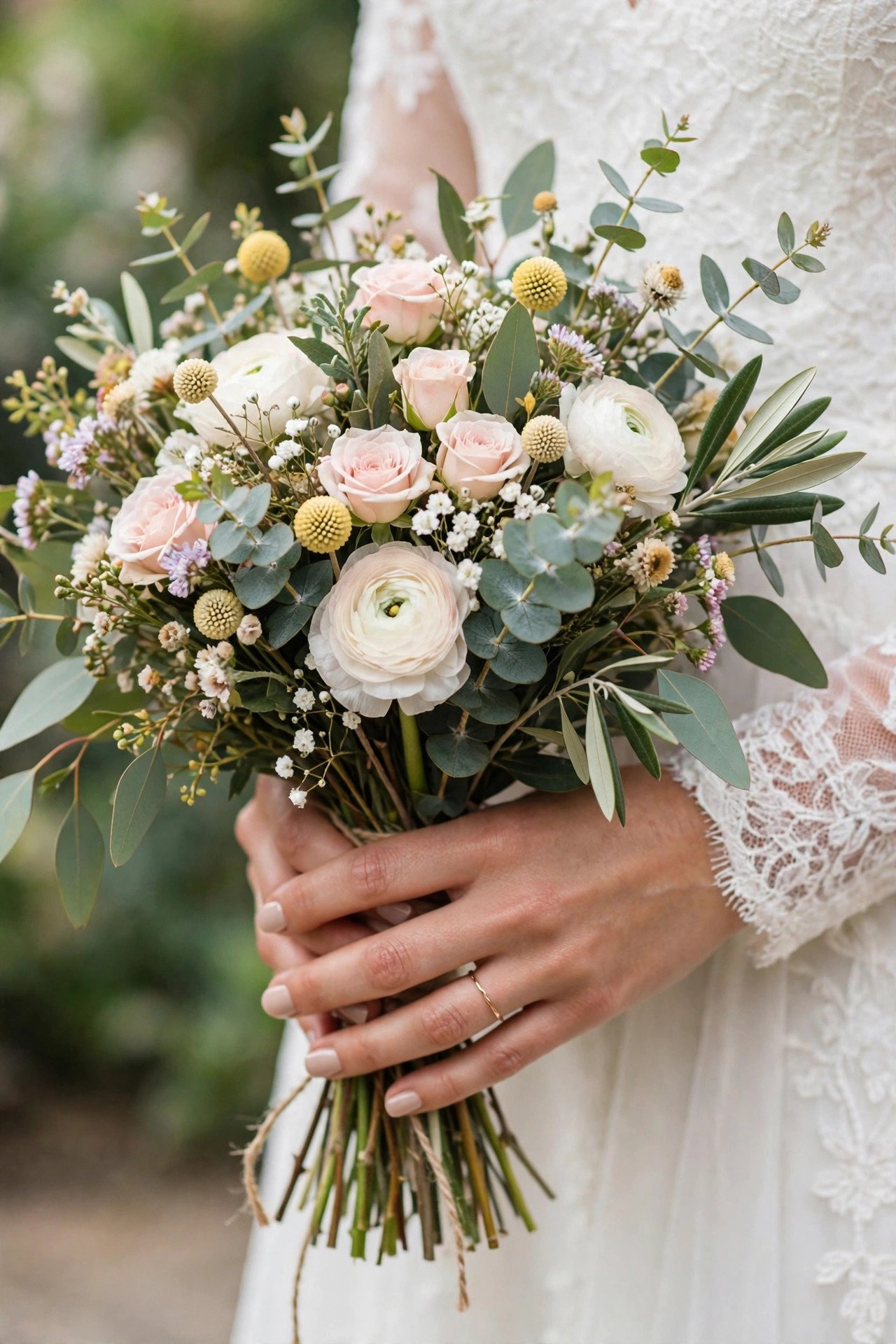 Gorgeous budget wedding bouquet with seasonal flowers and greenery