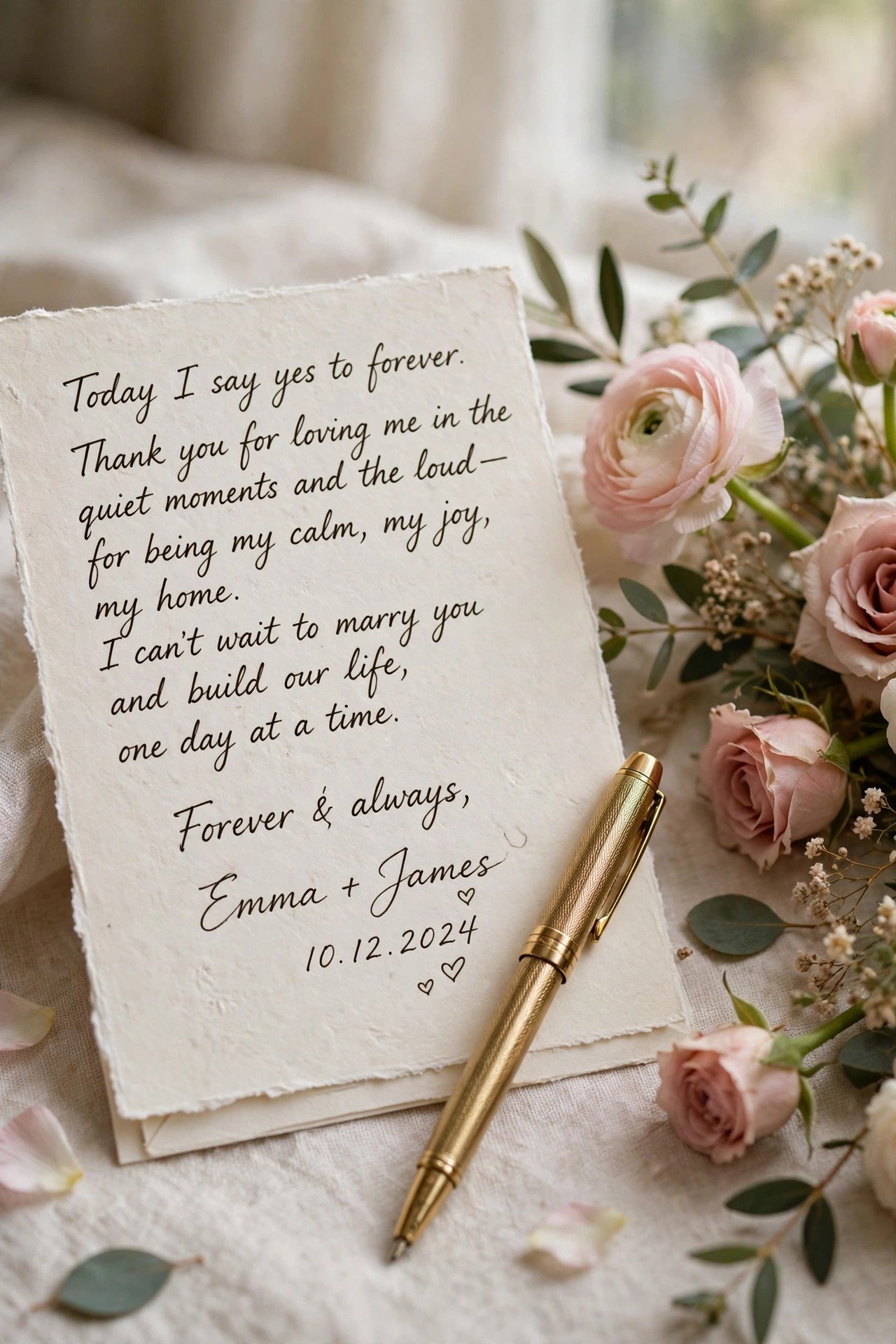 Handwritten wedding card with a short sweet message for the couple