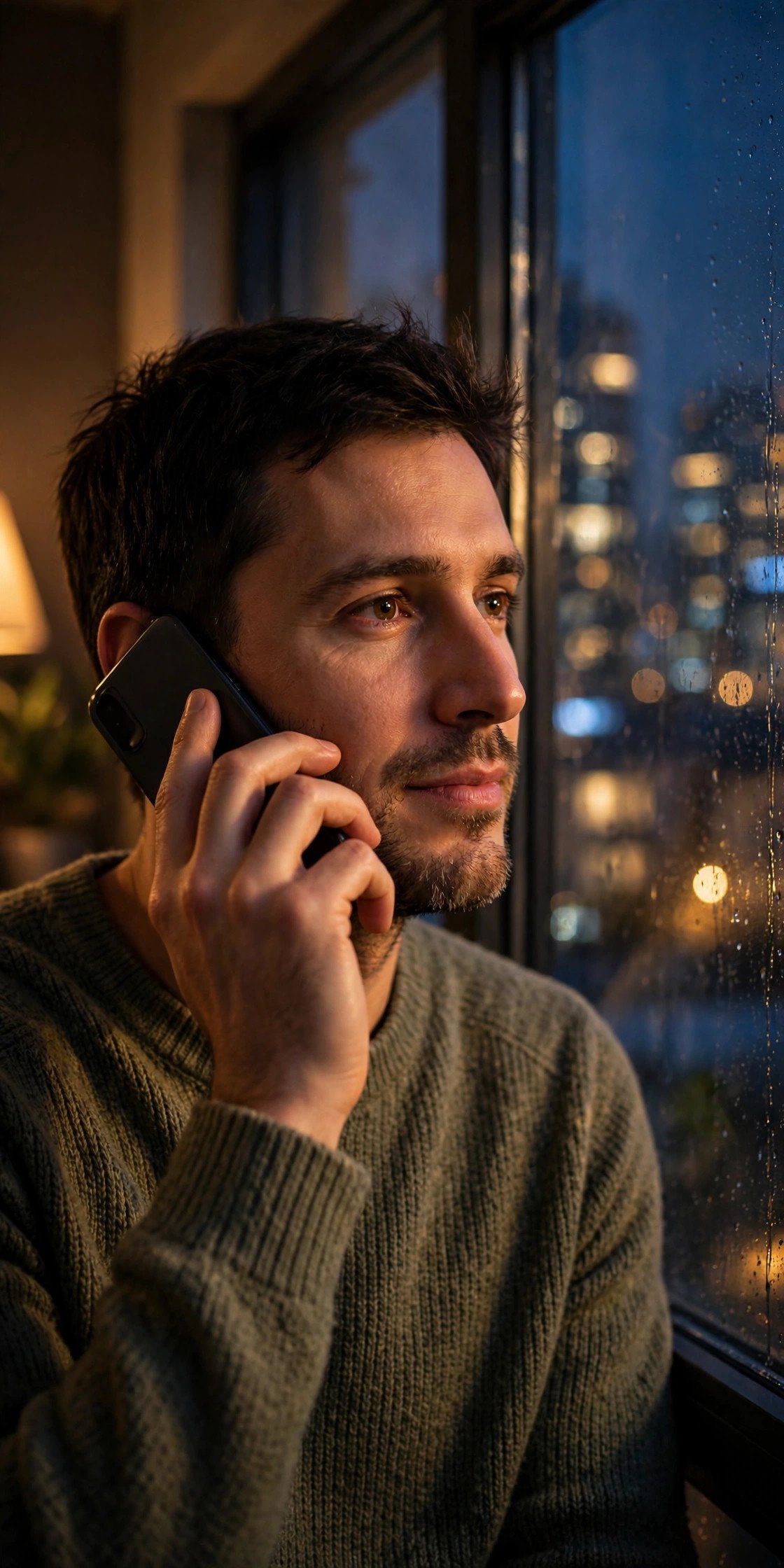 Groom making a reassuring phone call to his best man at night
