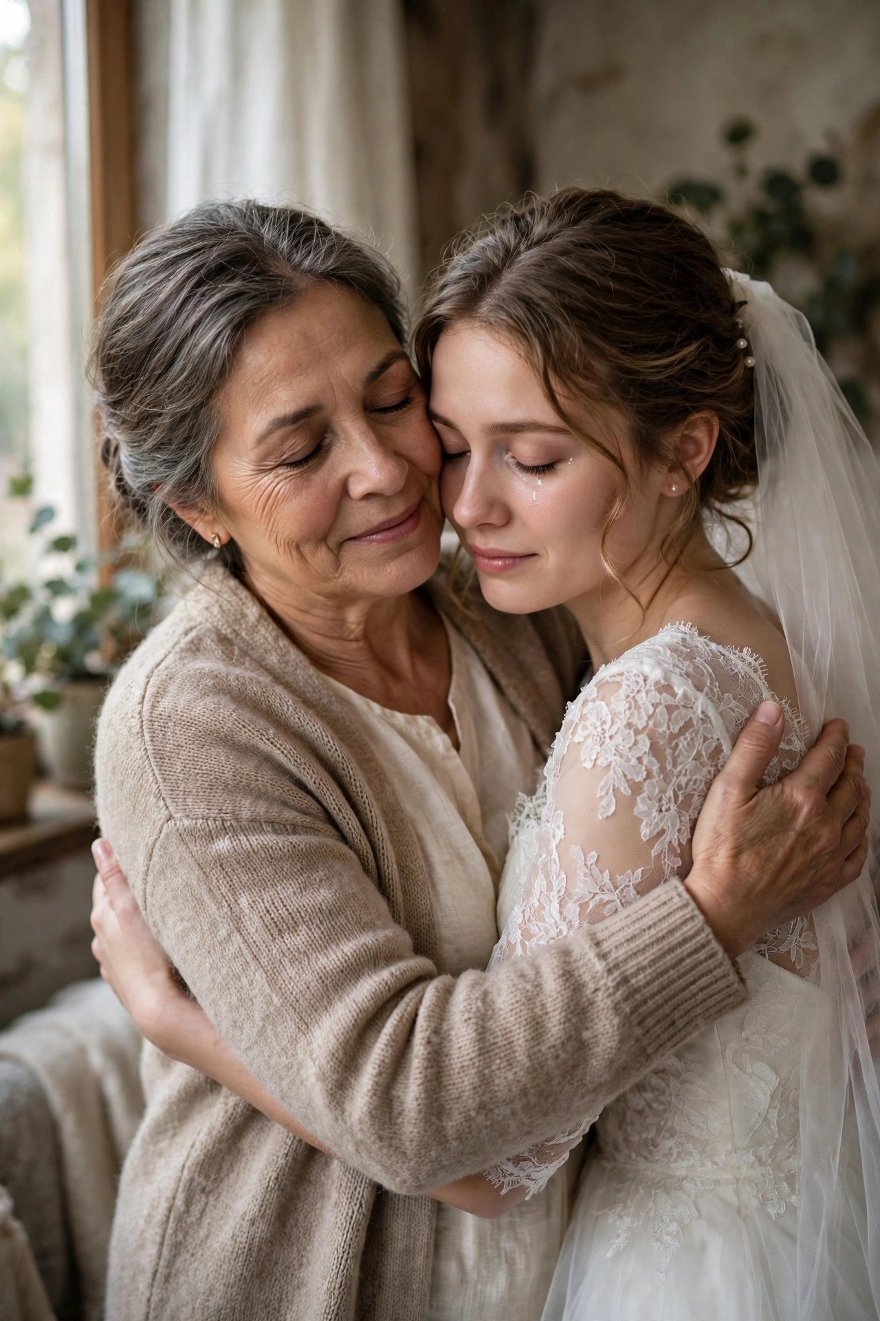 Mother comforting her daughter-in-law with a warm embrace