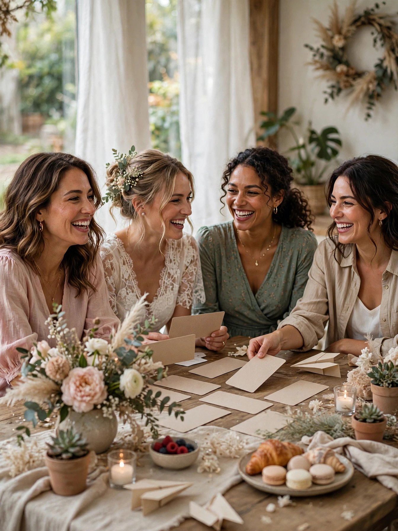 Guests playing boarding pass themed games at a travel bridal shower