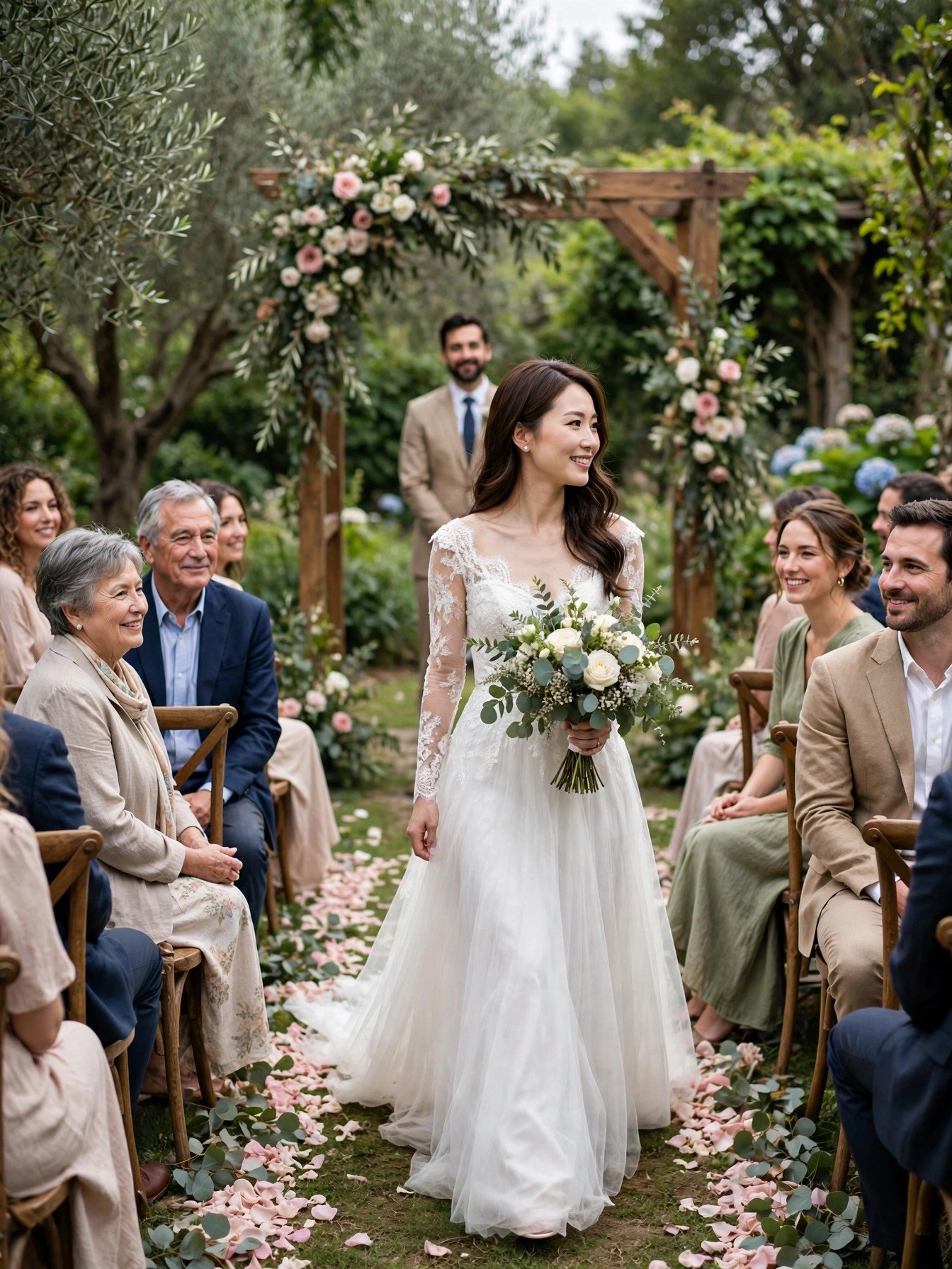 Intimate small wedding ceremony in a garden with close family and friends