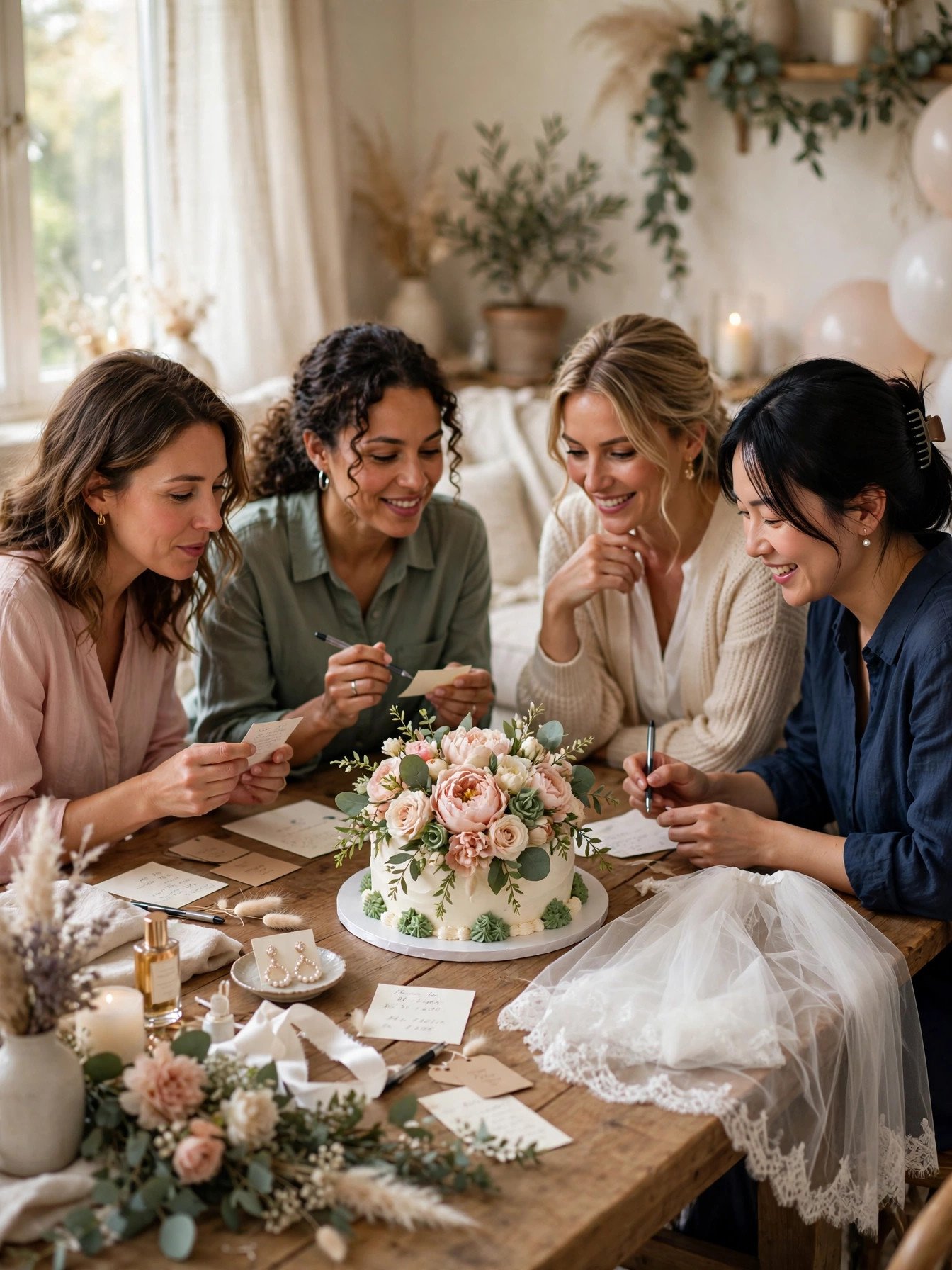 Bridal shower guests guessing prices of wedding items in a game