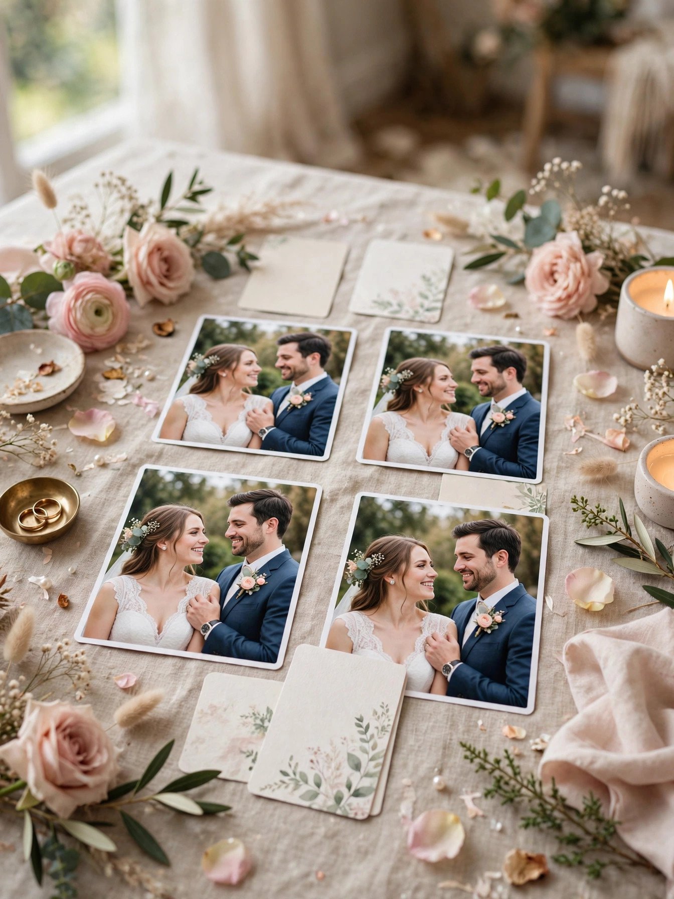 Memory matching game with couple's photos at a bridal shower