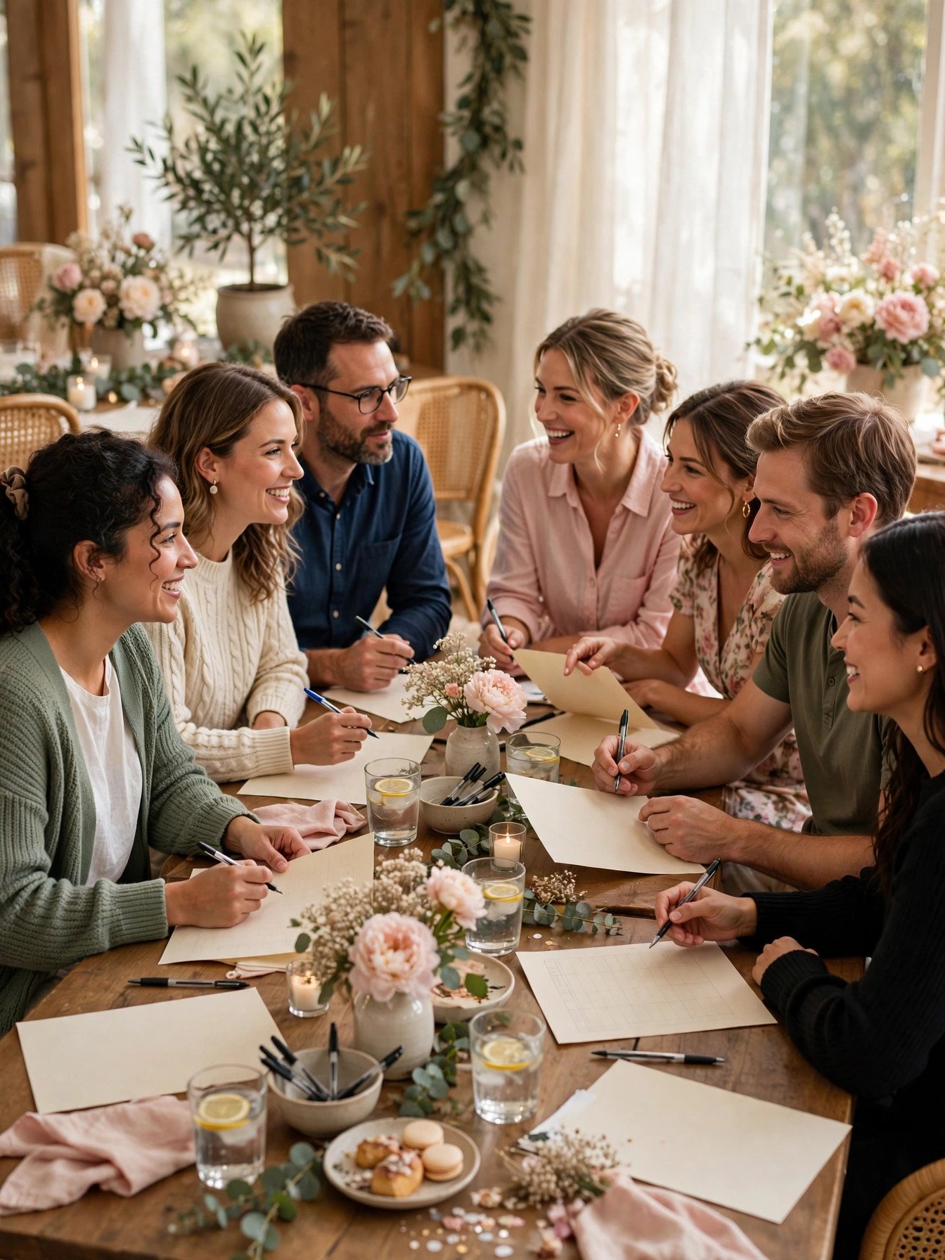 Teams competing in wedding trivia at a bridal shower party