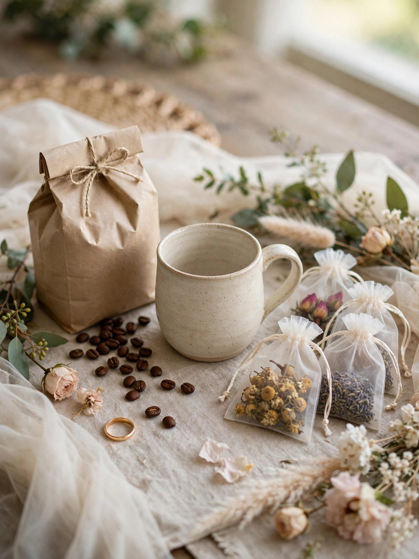 Coffee and tea gift set with mug and gourmet blends as a shower prize