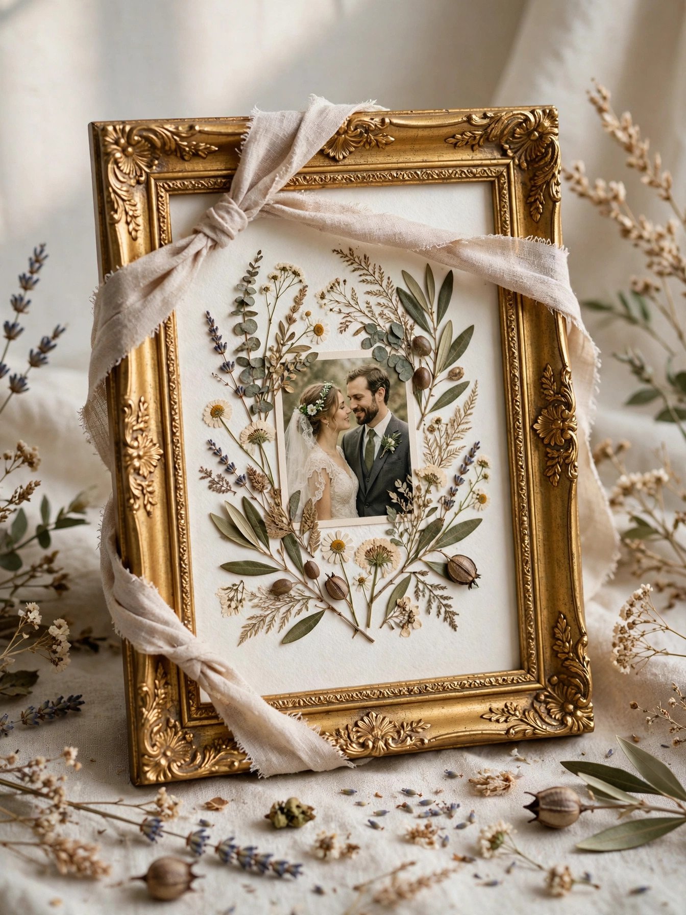 Elegant photo frame with a keepsake print as a bridal shower prize