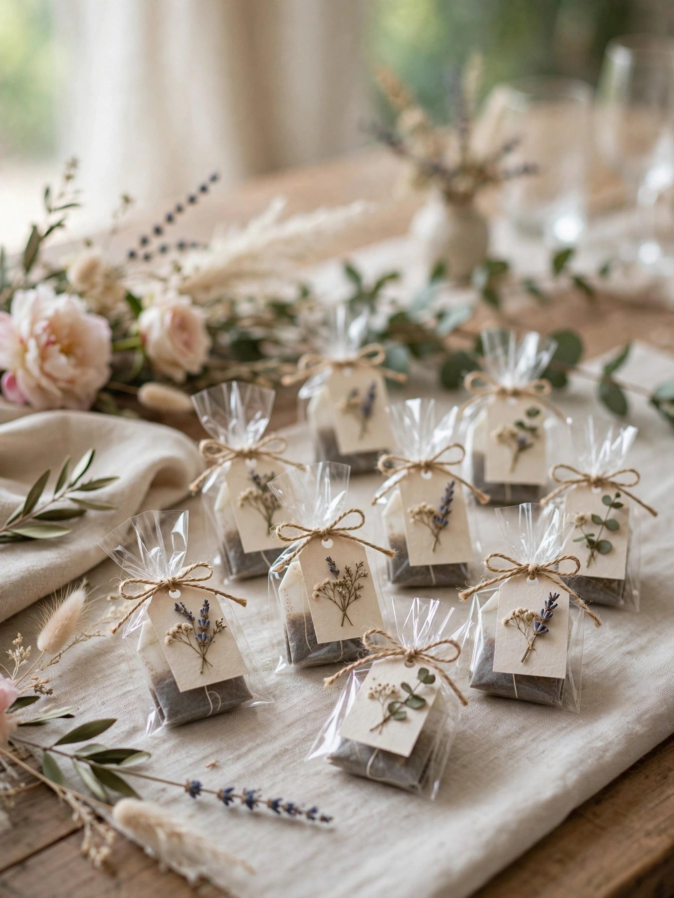 Elegant custom tea bag favors with pretty tags