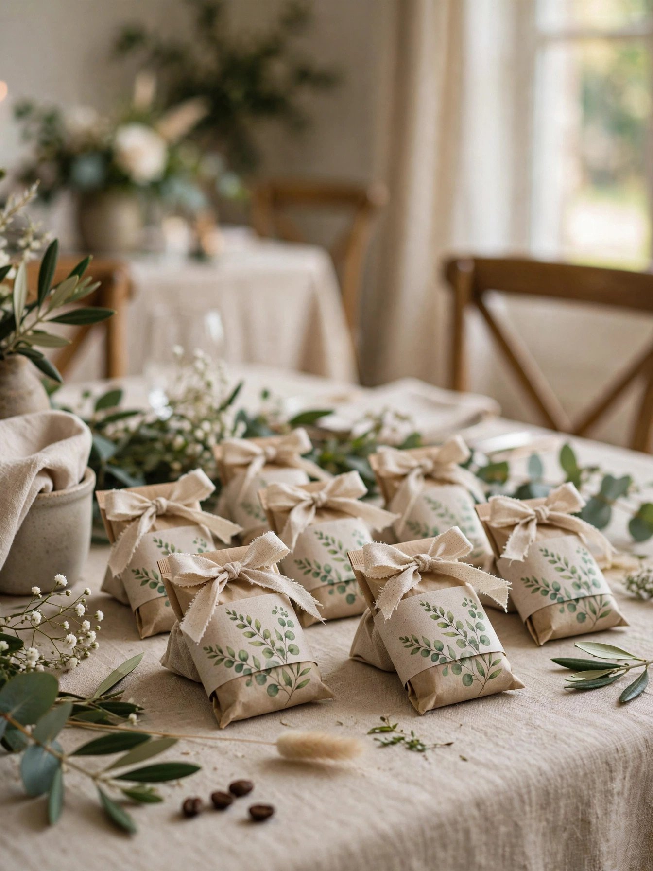 Coffee sachet favors in elegant packaging with custom labels