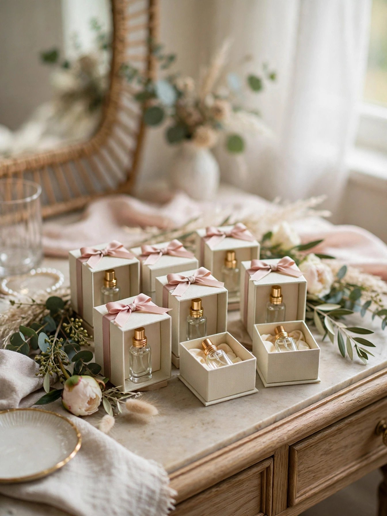 Mini perfume bottle favors in elegant gift packaging