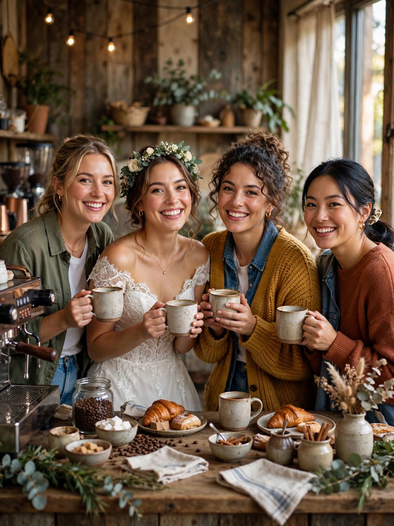Cozy coffee-themed bridal shower with a coffee bar and café decorations