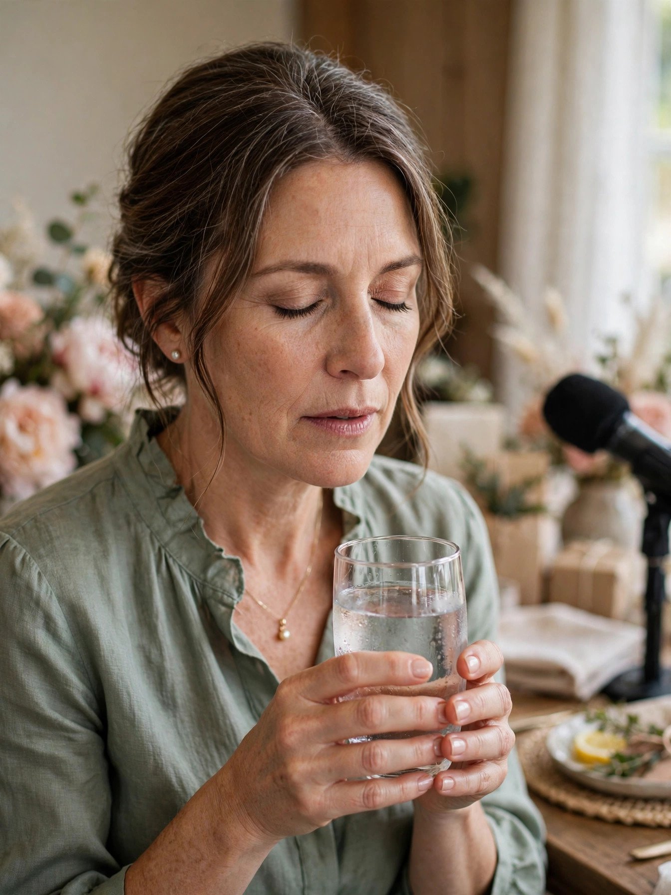 Mother of the bride taking a calming breath before her speech