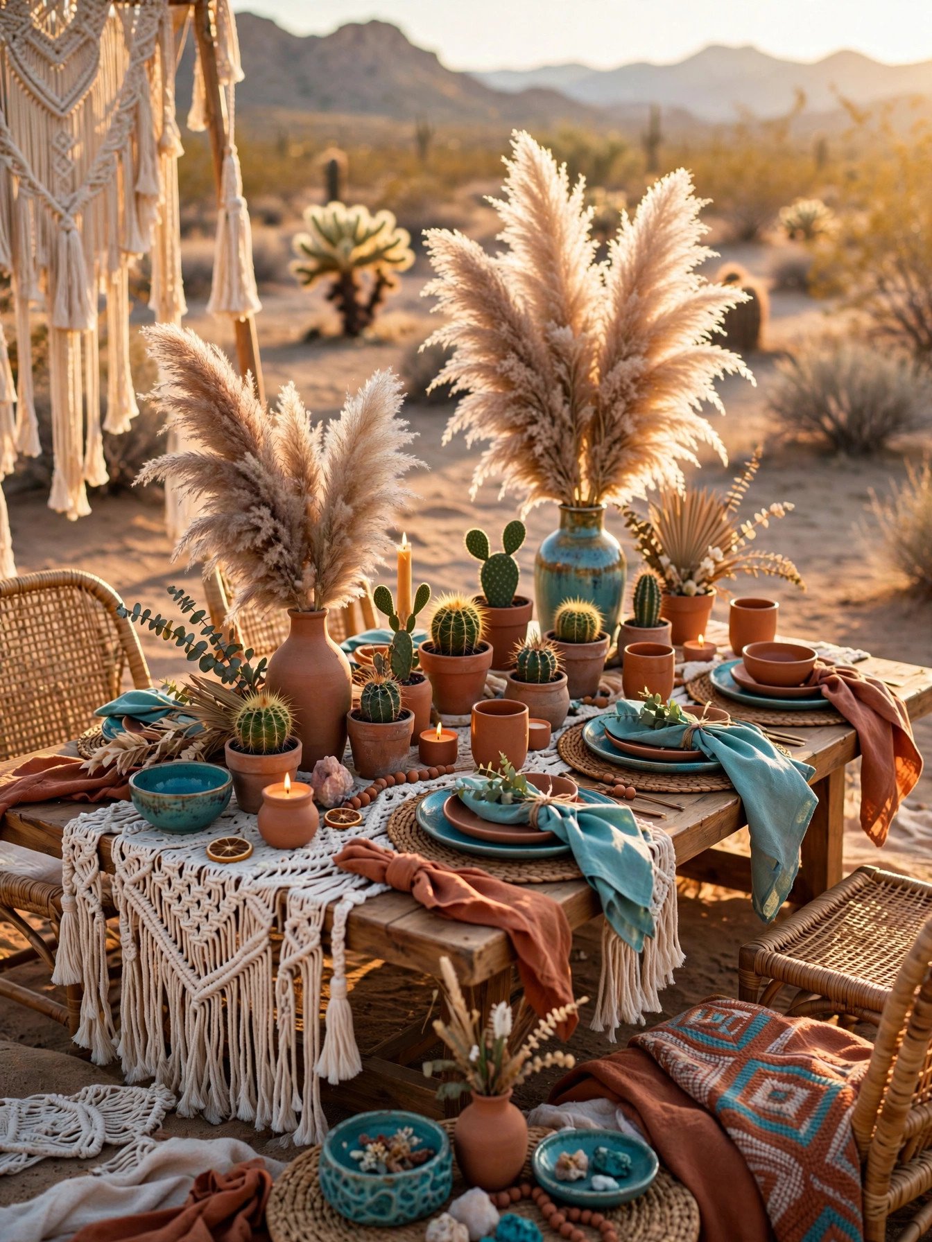 Desert boho bridal shower with cacti, terracotta tones and macrame