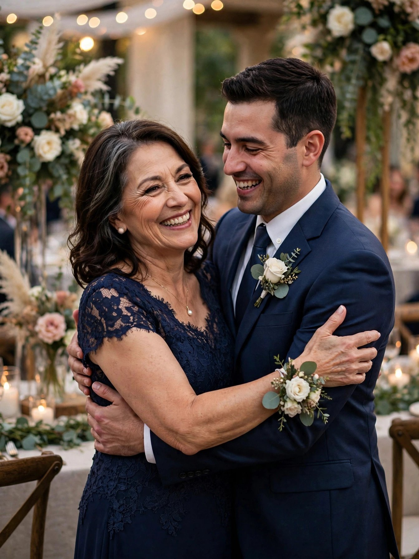 Mother of the bride warmly welcoming the groom into the family